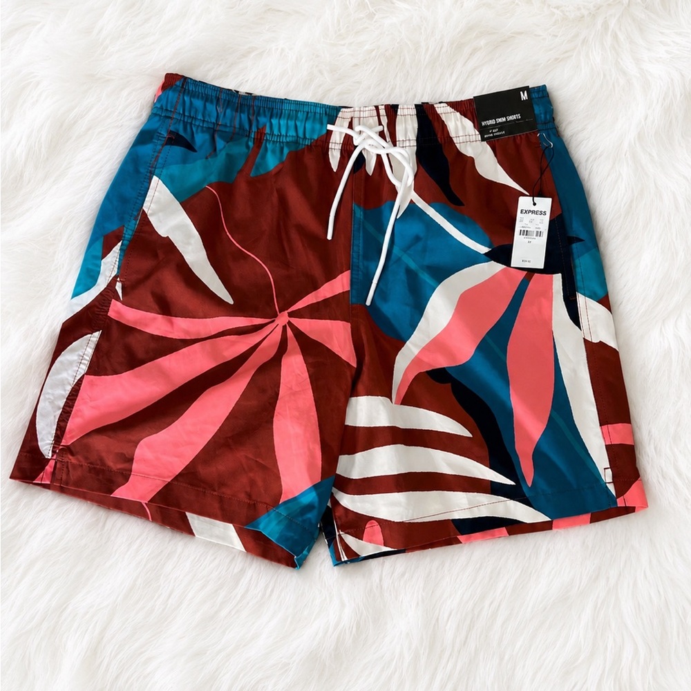 Express Men’s Hybrid Swim Shorts Tropical Abstract Print Size Medium NWT